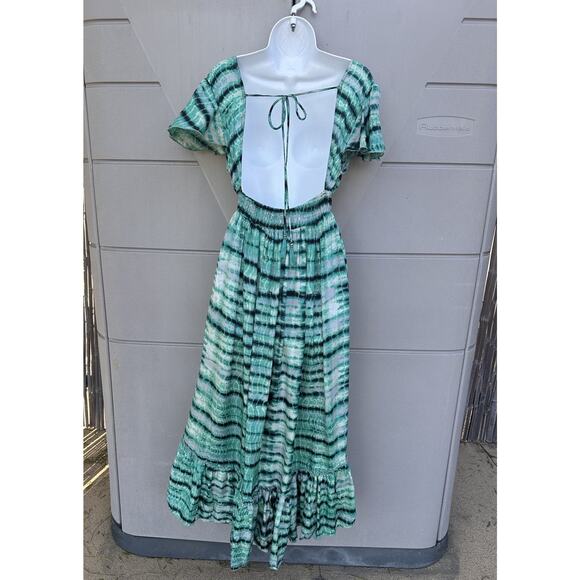 Y2K Tie Dye Print Silk Open Back Midi Dress Babydoll Whimsical Sundress Sz S - Picture 6 of 10
